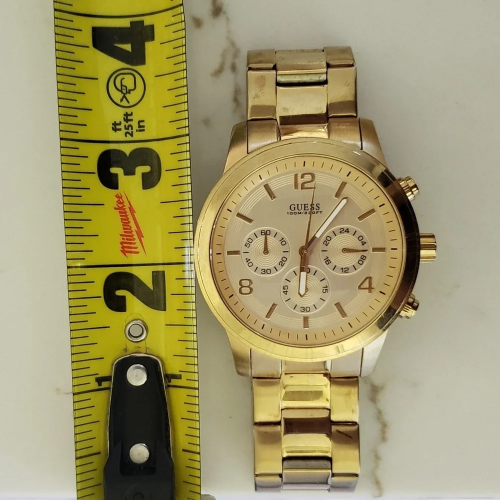 Guess Chronograph Watch Mens Gold Stainless Steel U15061G2 Waterpro‎ Sporty